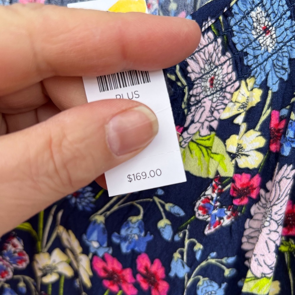NWT Talbots Pretty Navy Butterflies & Floral Tea Length Elastic Waist Dr… - Picture 5 of 6